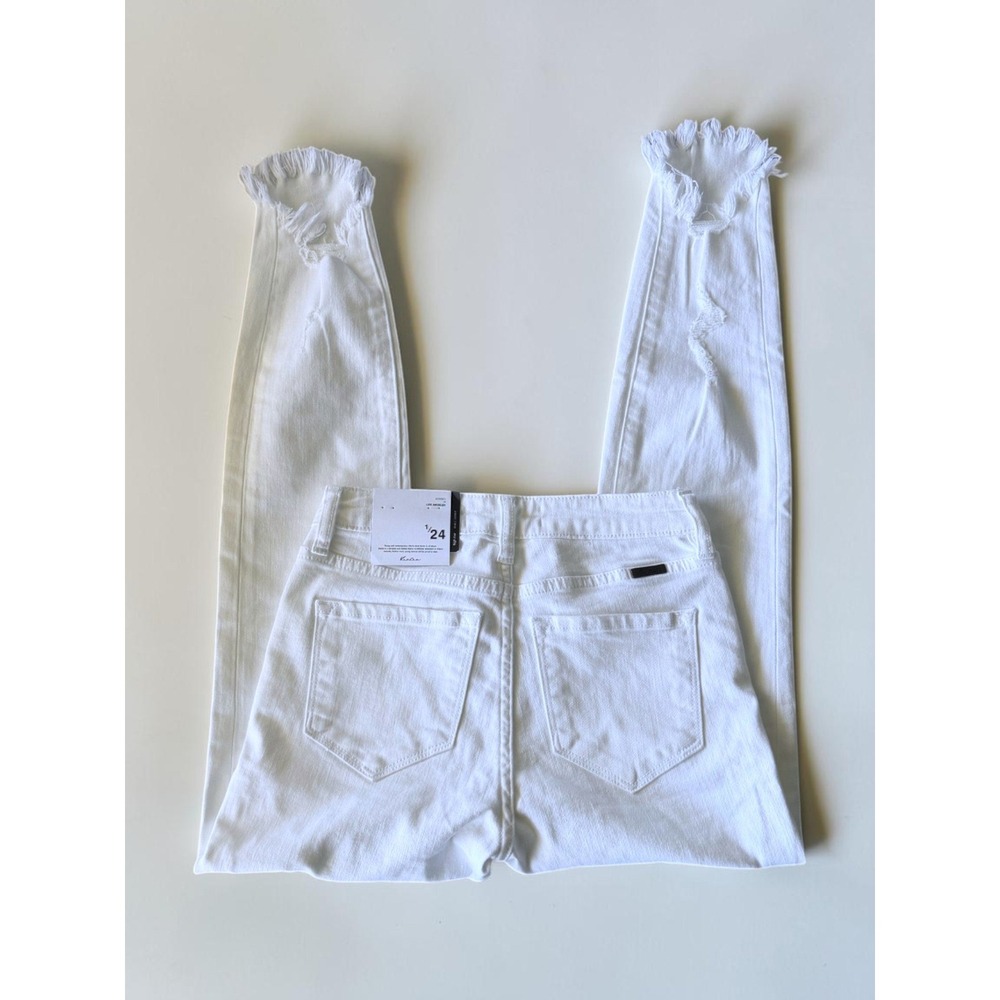 KanCan White High Rise Ankle Skinny Jeans Distressed Frayed Tulip Hem 1/24 NEW